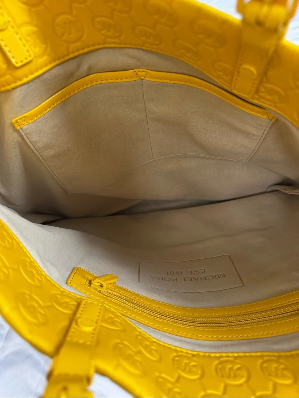 Michael Kors Signature Logo Embossed Neoprene Tote Shoulder Bag Yellow NWOT